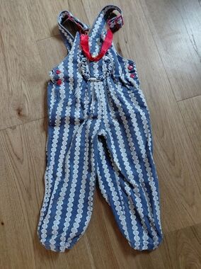 Vintage 90s Happy Kids Striped Denim Overalls Red Size 4T Cotton Bows